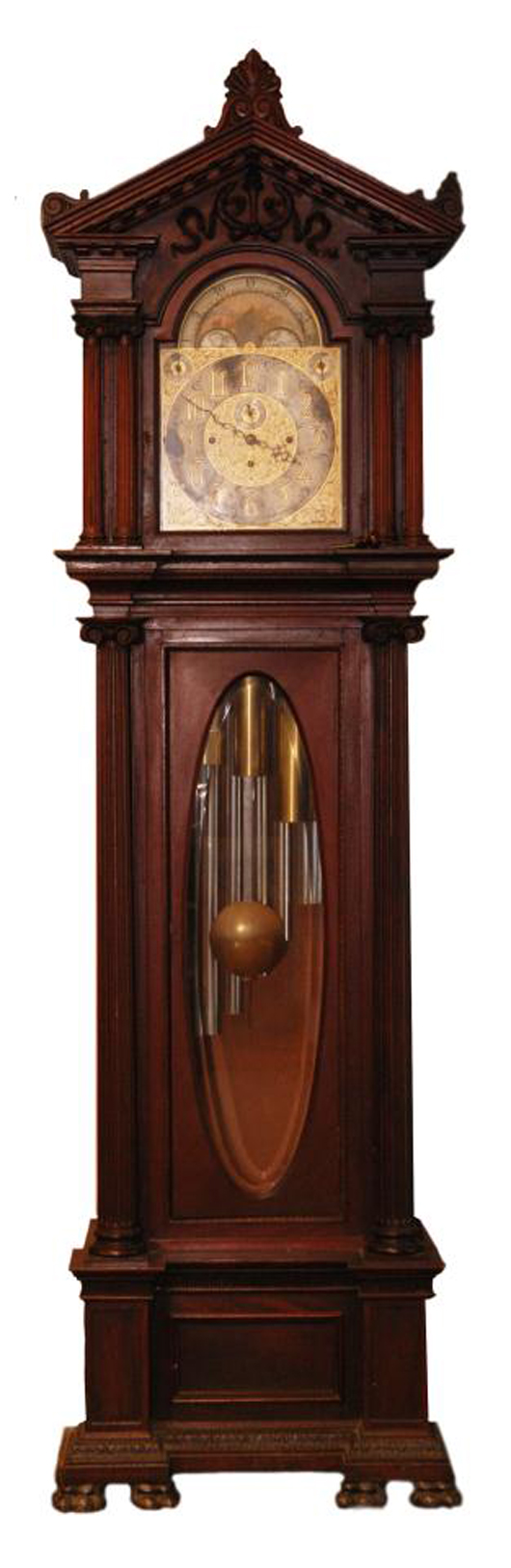 Massive, antique nine-tube grandfather hall clock made by Elliot of London (est. $15,000-$20,000). Image courtesy of Elite Decorative Arts.